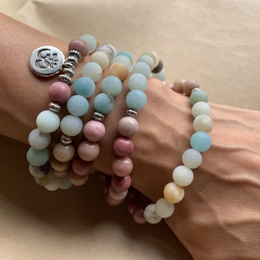 108 Beads Mala Prayer Necklace Rhodochrosite Multilayers Healing Reiki Bracelet